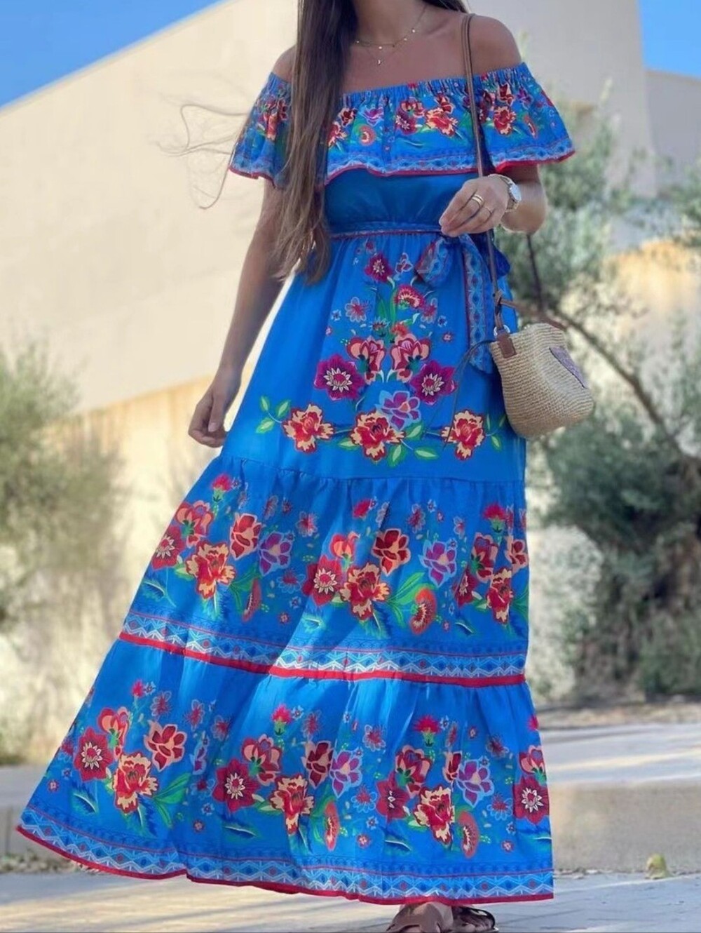 Summer Blossom Ruffle Maxi - Blue - Picture 1 of 5
